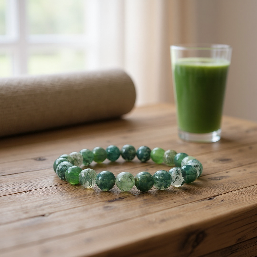 Moss Agate Beaded Bracelet Stretchable
