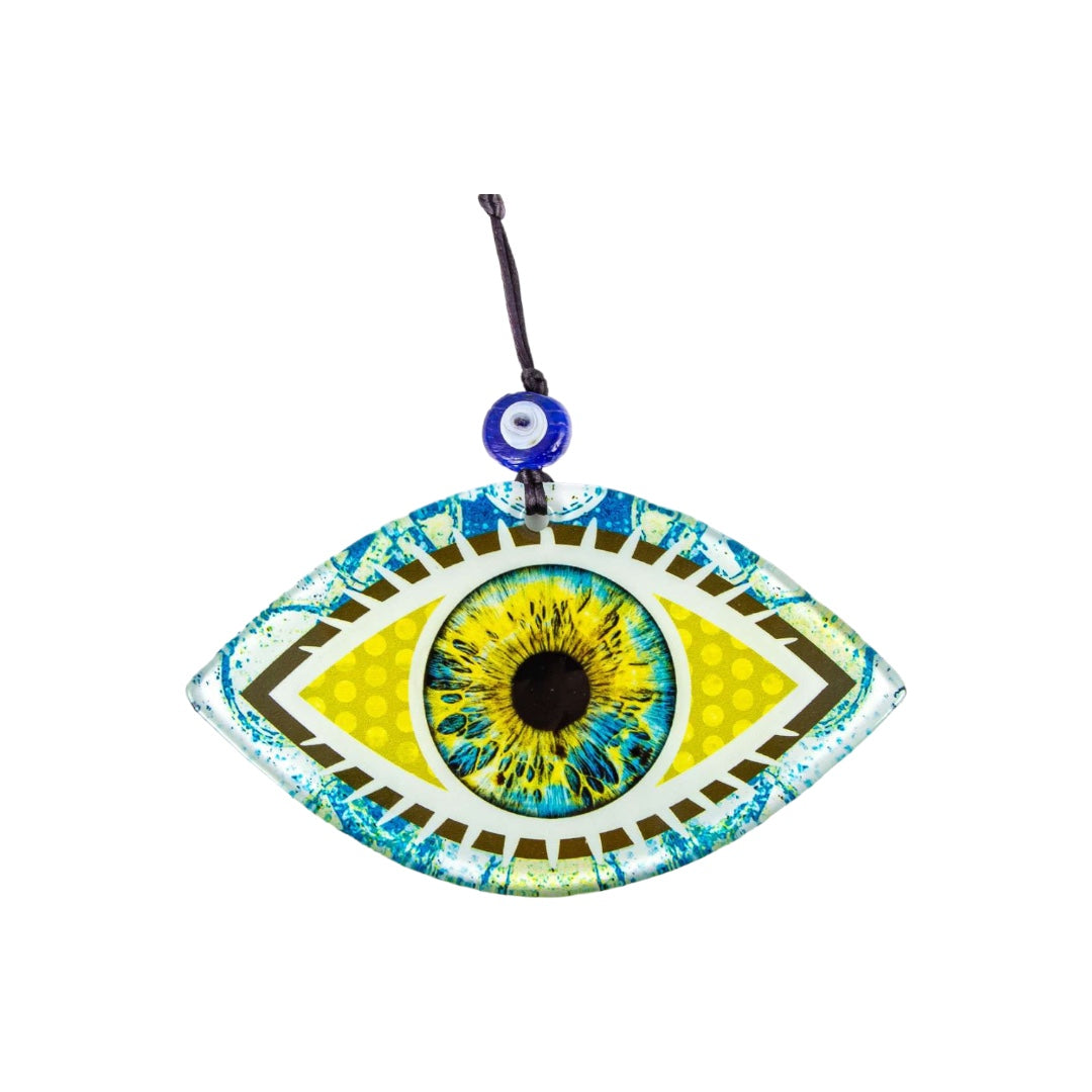 Turkish Evil Eye, Wall Art, Rich Gold, Multi-Color Fused Glass with Realistic Eye Design