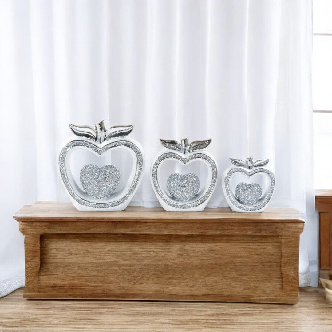 3pc Silver Diamond Apple Decor Set