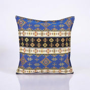 Fabric Pillow Cover, Geometric Design, Blue Accents