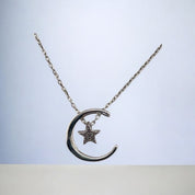 Sterling Silver, Pendant Necklace, Crescent Moon, Star Design, Perfect Gift for Her, Moon Star Pendant, Birthday Gift