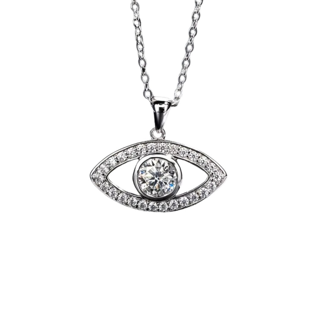 Evil Eye Pendant Necklace with Zircon Inlay, Sterling Silver, Unique Gift for Her