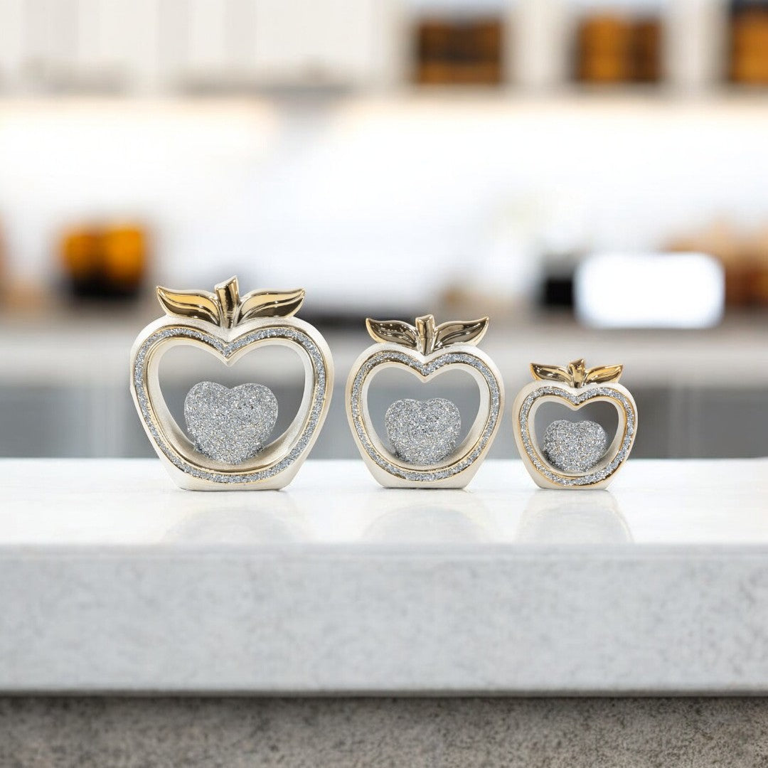 3pc Gold Diamond Apple Decor Set