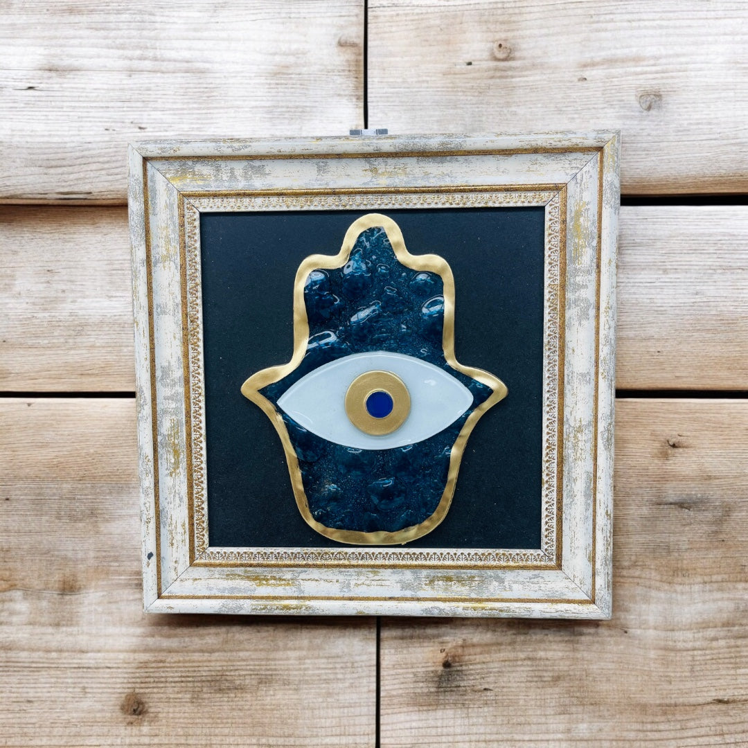 Blue Hamsa Evil Eye Wall Art,,Glass,Fused Glass, Housewarming Gift