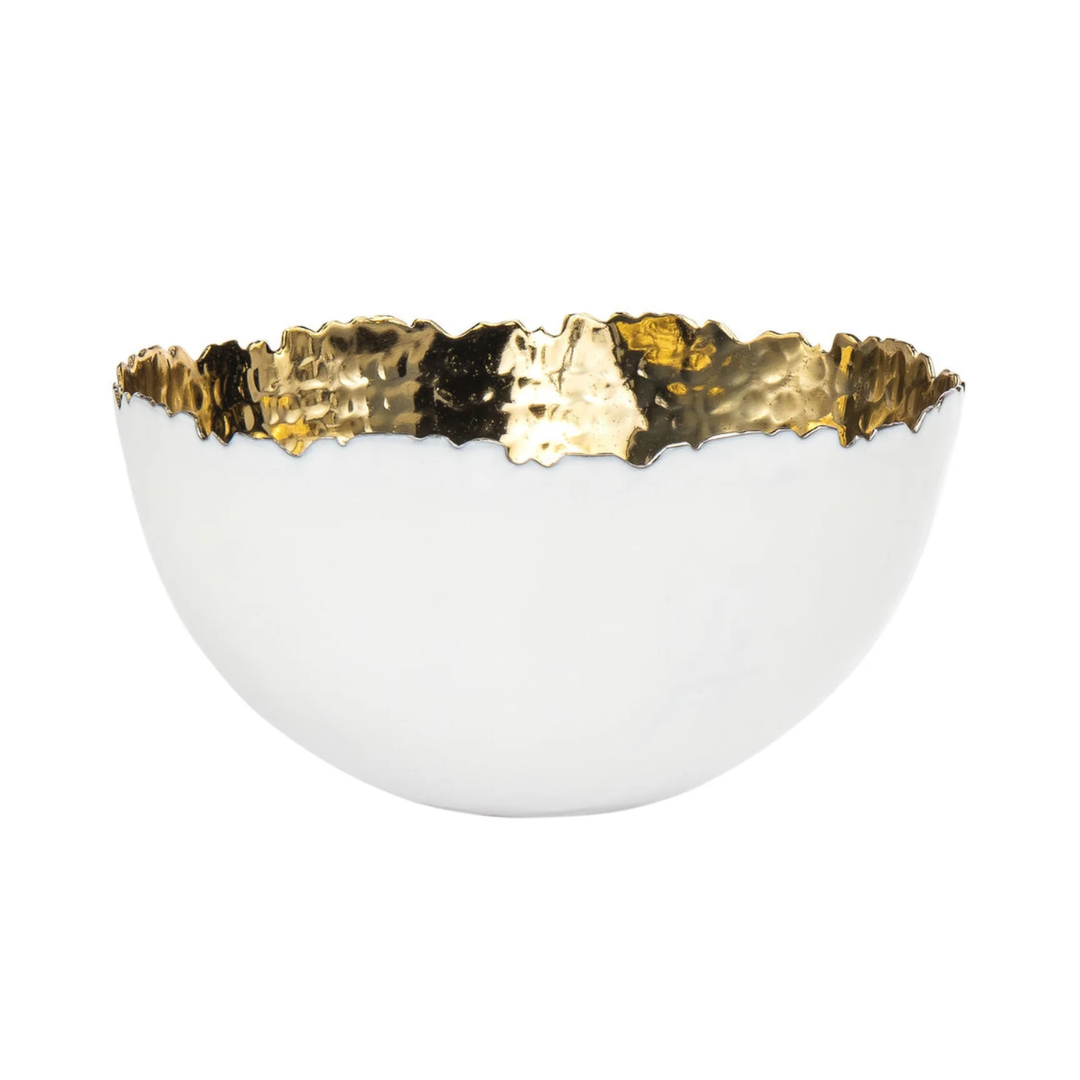 Munro White & Gold Hammered Snack Bowl