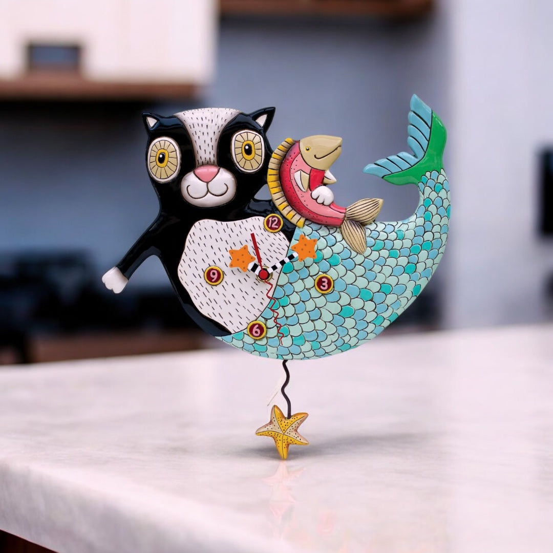 Mercat Clock: Enchanting Kitty Mermaid with Fanciful Tail and Adorable Features