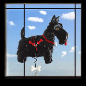 Scottie Clock: Playful Scottish Terrier with Iconic Beard and Brown Eyes