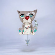 Mouser Cat Clock: Charming Hand-Painted Cat with Mouse Pendulum