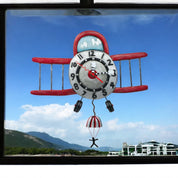 Allen Designs Airplane Jumper Pendulum Clock: Whimsical Antique Red Plane with Parachuting Passenger