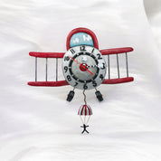 Allen Designs Airplane Jumper Pendulum Clock: Whimsical Antique Red Plane with Parachuting Passenger