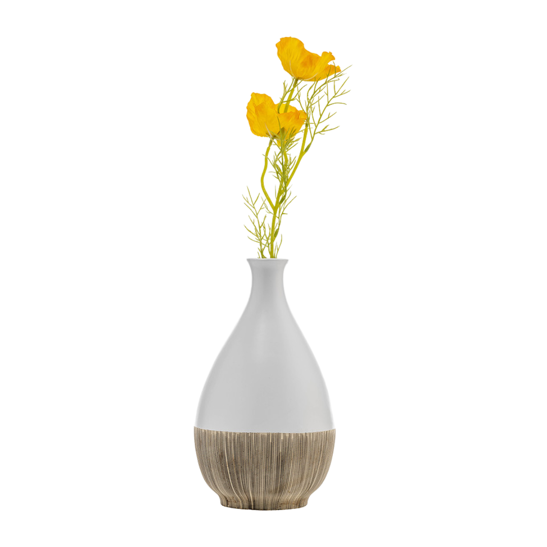 Cer, 7"h 2-tone Teardrop Vase, Creme/wht