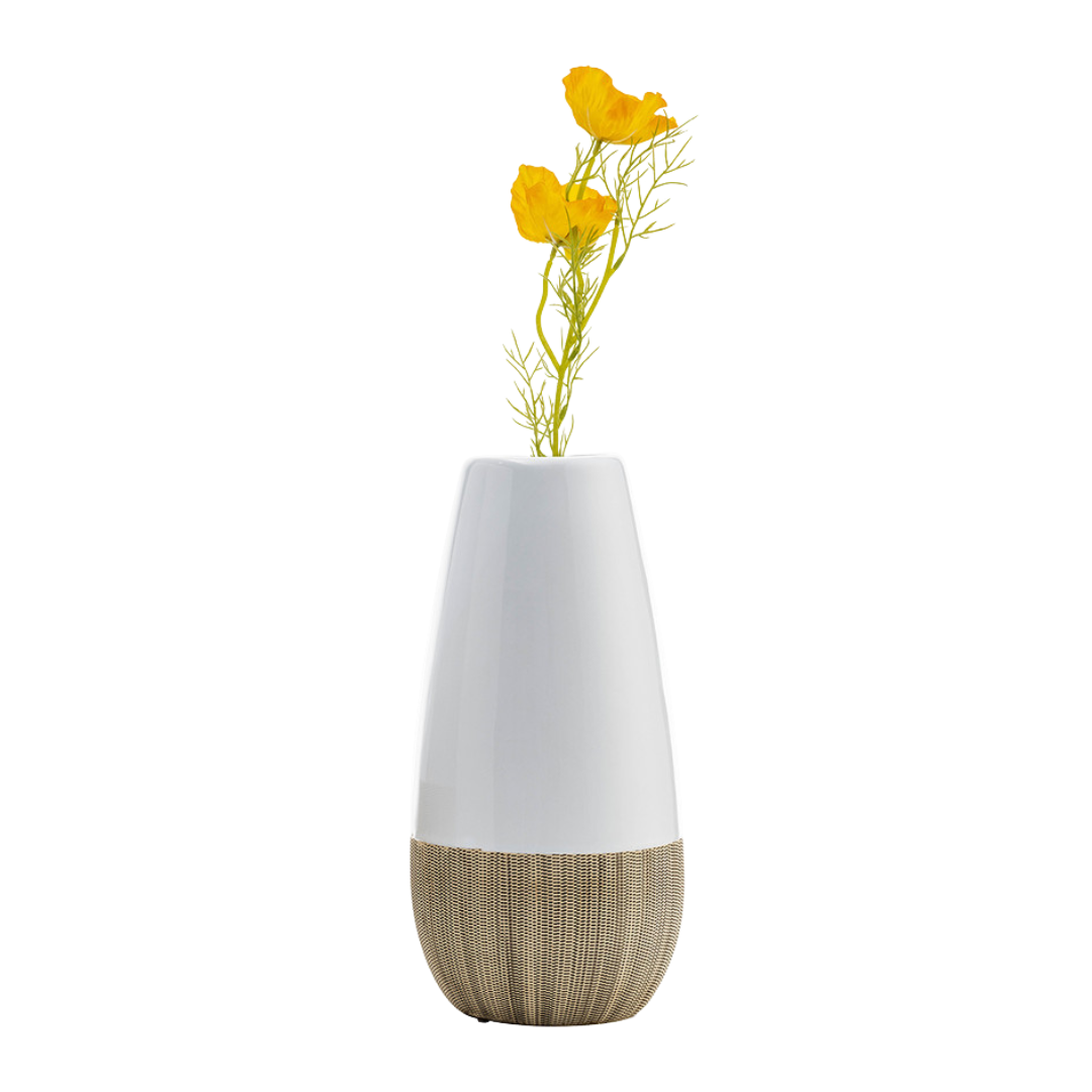 Cer, 9"h 2-tone Vase, Creme/white