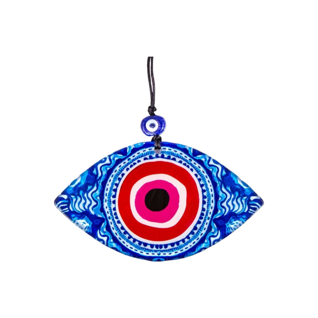 Eye Shaped, Evil Eye Wall Art, Rich Blue, Vibrant Red, Fused Glass Decor, Positive Energy Gift