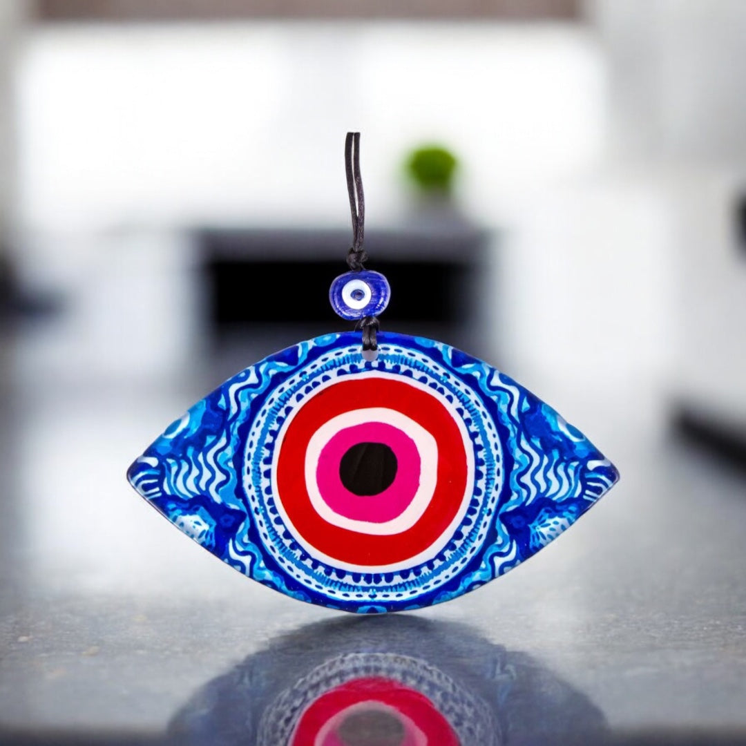 Eye Shaped, Evil Eye Wall Art, Rich Blue, Vibrant Red, Fused Glass Decor, Positive Energy Gift