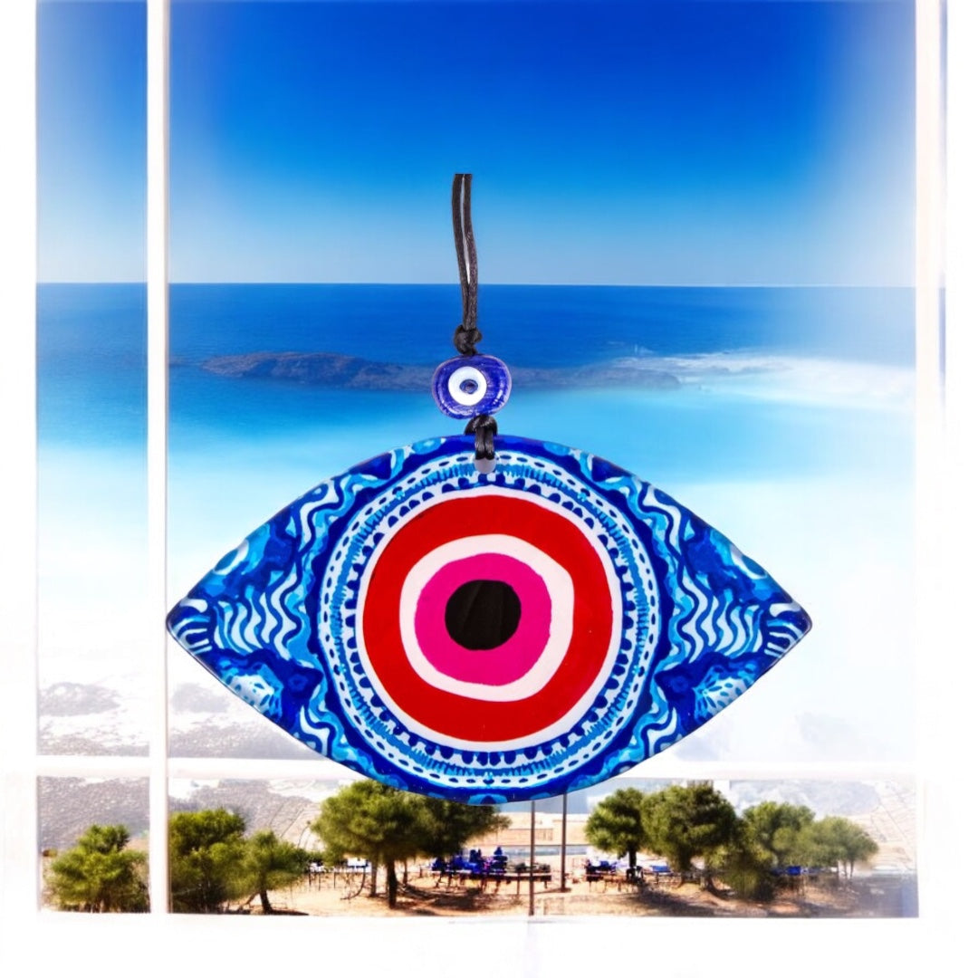 Eye Shaped, Evil Eye Wall Art, Rich Blue, Vibrant Red, Fused Glass Decor, Positive Energy Gift