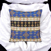 Fabric Pillow Cover, Geometric Design, Blue Accents
