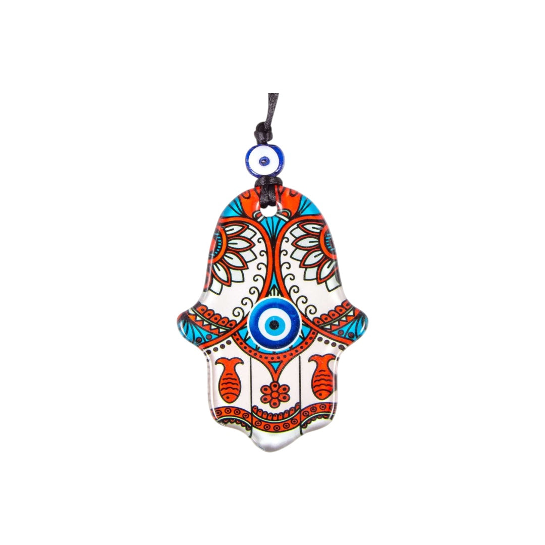 Hamsa, Evil Eye, Glass wall Decor,  Fish Design for Good Luck, House Warming Gift