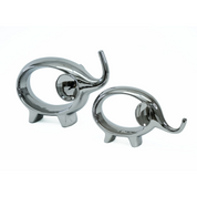 Elephant Sculptures Silver 2pc Set