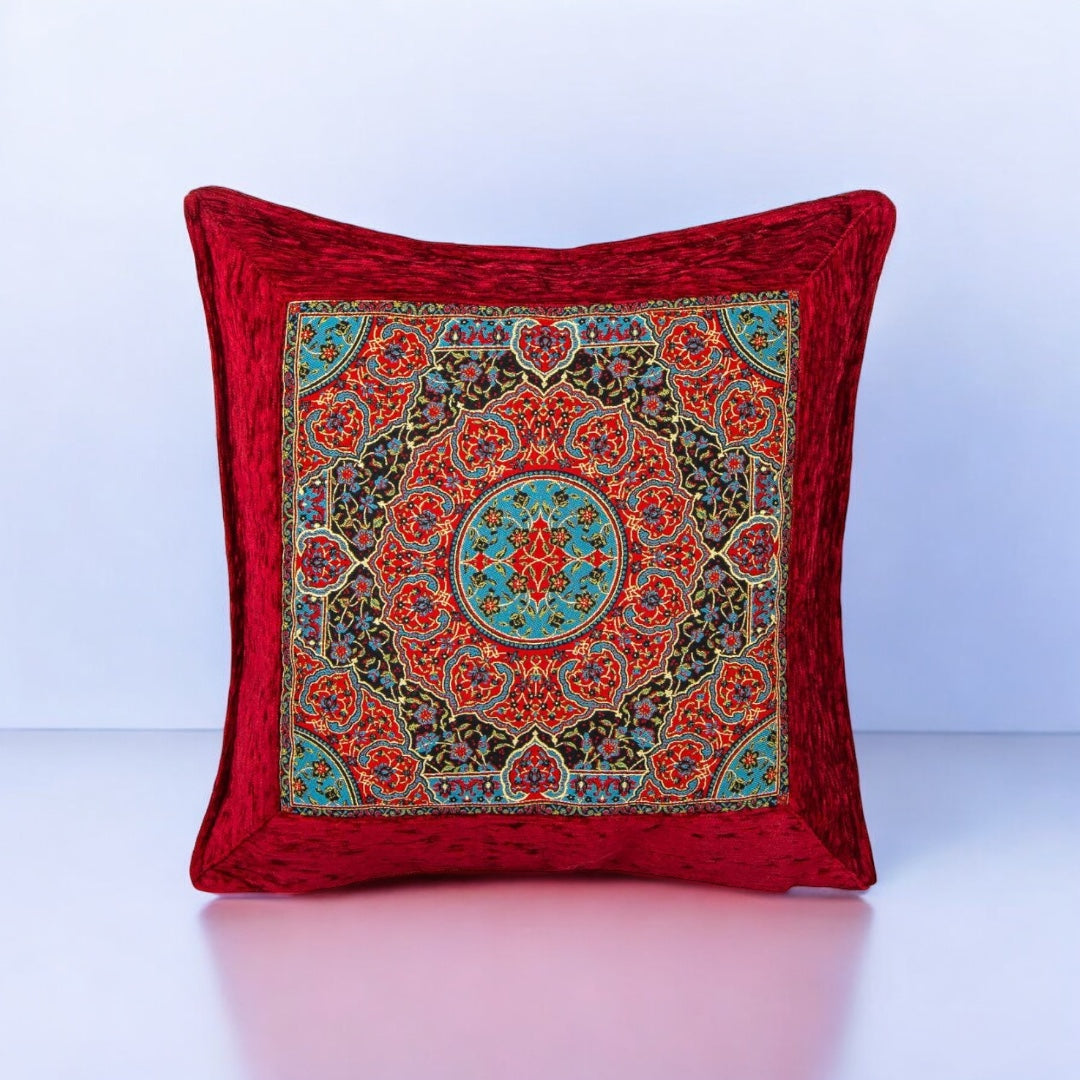 Red Velvet Pillow Cover, Floral Design, Decorative Pillow