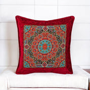 Red Velvet Pillow Cover, Floral Design, Decorative Pillow