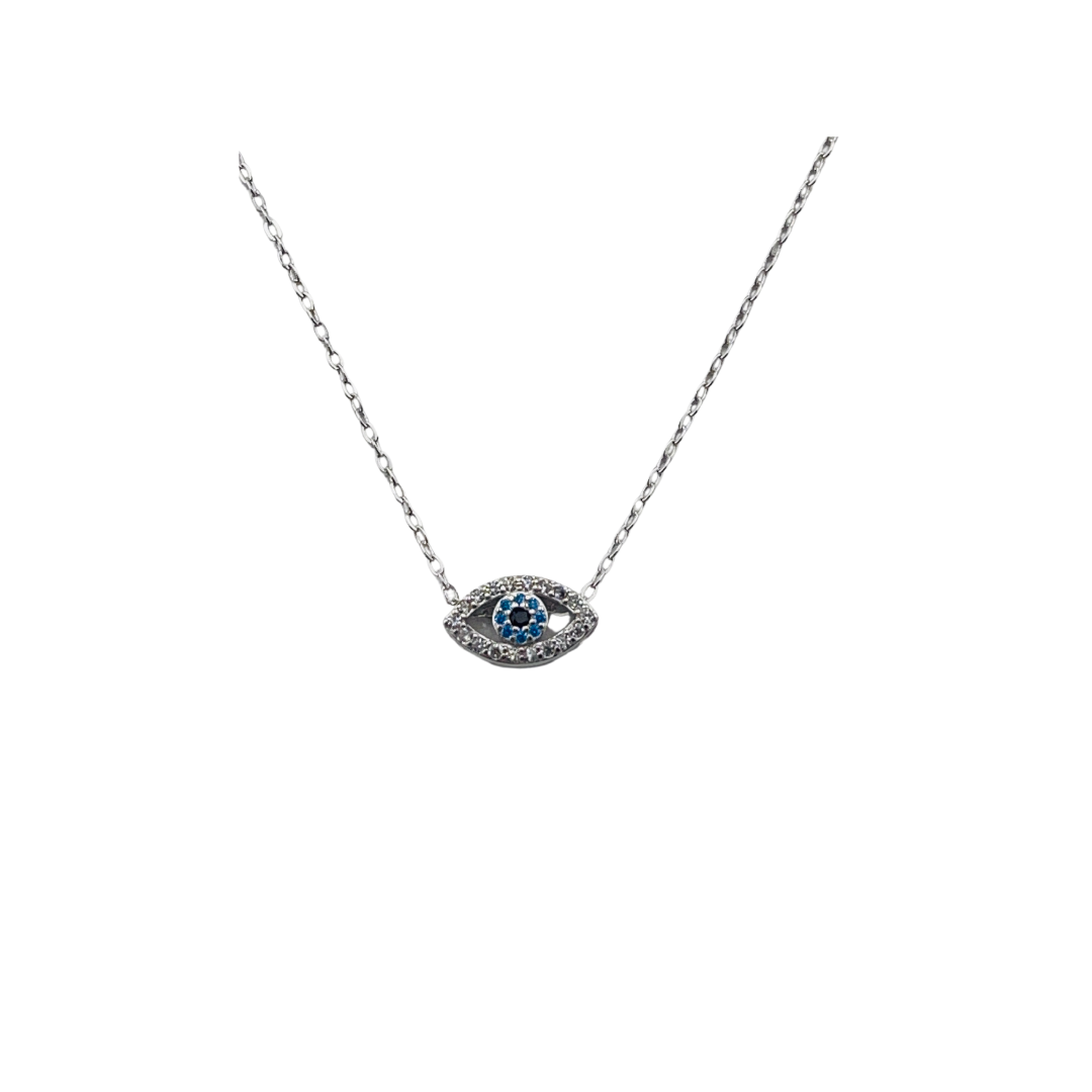 Sterling Silver, Pendant Necklace, Zircon, Evil Eye, Clear, Soft Blue, Lobster Clasp, BirthdayGift