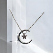 Sterling Silver, Pendant Necklace, Crescent Moon, Star Design, Perfect Gift for Her, Moon Star Pendant, Birthday Gift