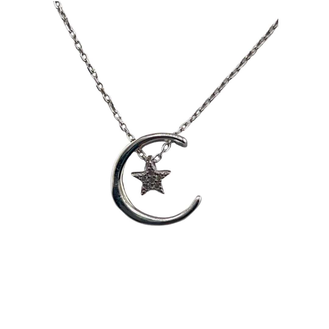 Sterling Silver, Pendant Necklace, Crescent Moon, Star Design, Perfect Gift for Her, Moon Star Pendant, Birthday Gift