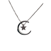 Sterling Silver, Pendant Necklace, Crescent Moon, Star Design, Perfect Gift for Her, Moon Star Pendant, Birthday Gift