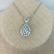 Zircon Cluster Sterling Silver Tear Drop Pendant Necklace