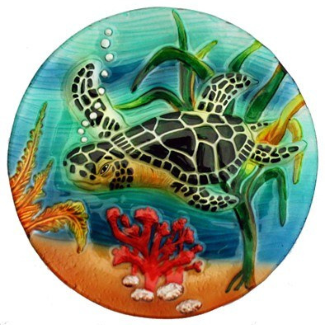 12" Round Multicolor Sea Turtle Fused Glass Plate