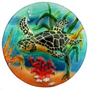 12" Round Multicolor Sea Turtle Fused Glass Plate