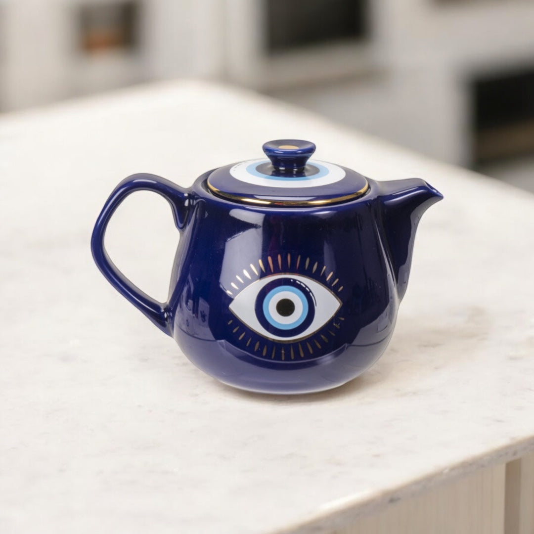 Evil Eye Stoneware Teapot Serene Blue