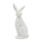 Cer, 11"h Sideview Bunny W/ Glasses, White/gold