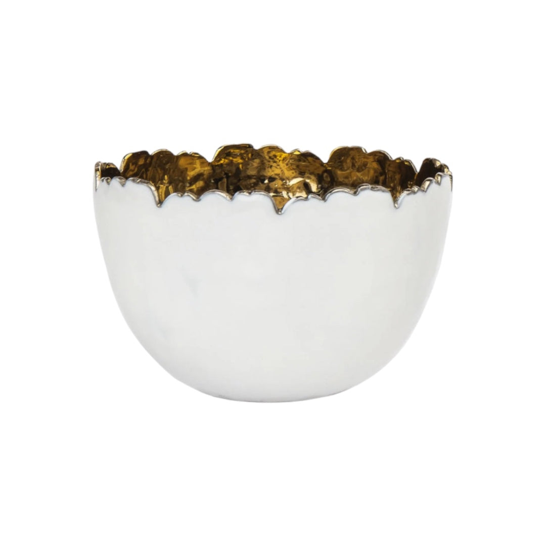 Munro White & Gold Hammered Nut Bowl