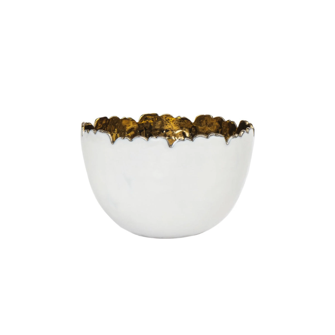 Munro White & Gold Hammered Nut Bowl