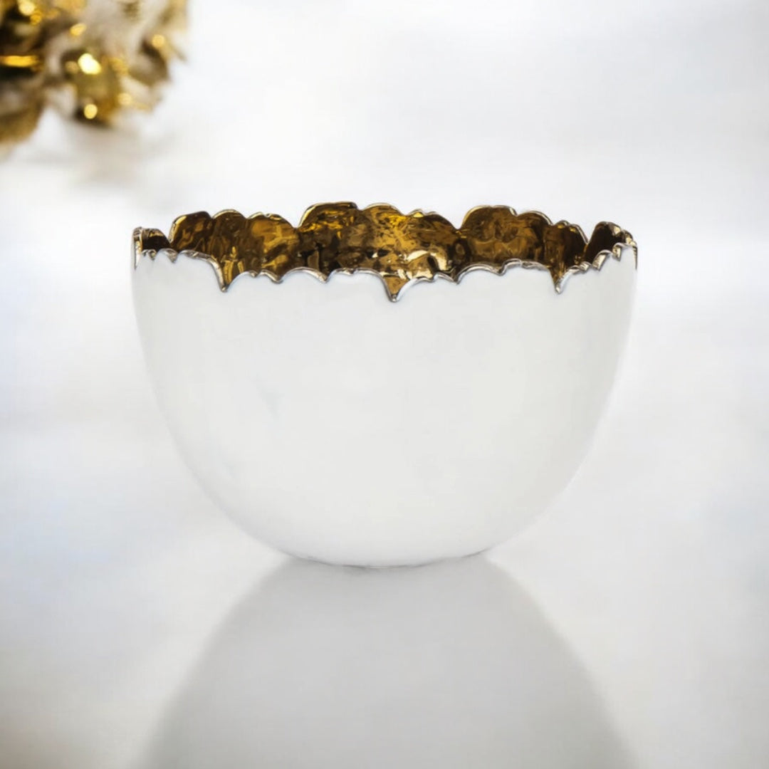 Munro White & Gold Hammered Nut Bowl