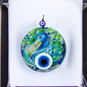 Peacock Pattern - Protection Symbol, Cultural Decor, Unique Gift, Multi-Colored Glass Wall Hanging, Eye Design on Round Glass