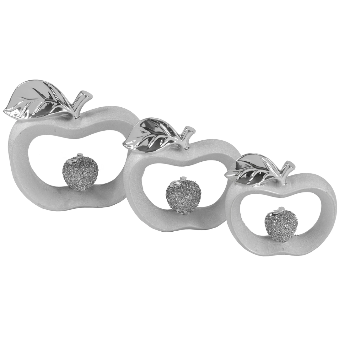 Silver 3pc Apple Set Decor