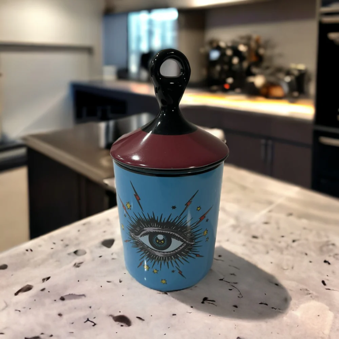 Evil Eye Blue Ceramic Jar