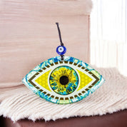 Turkish Evil Eye, Wall Art, Rich Gold, Multi-Color Fused Glass with Realistic Eye Design