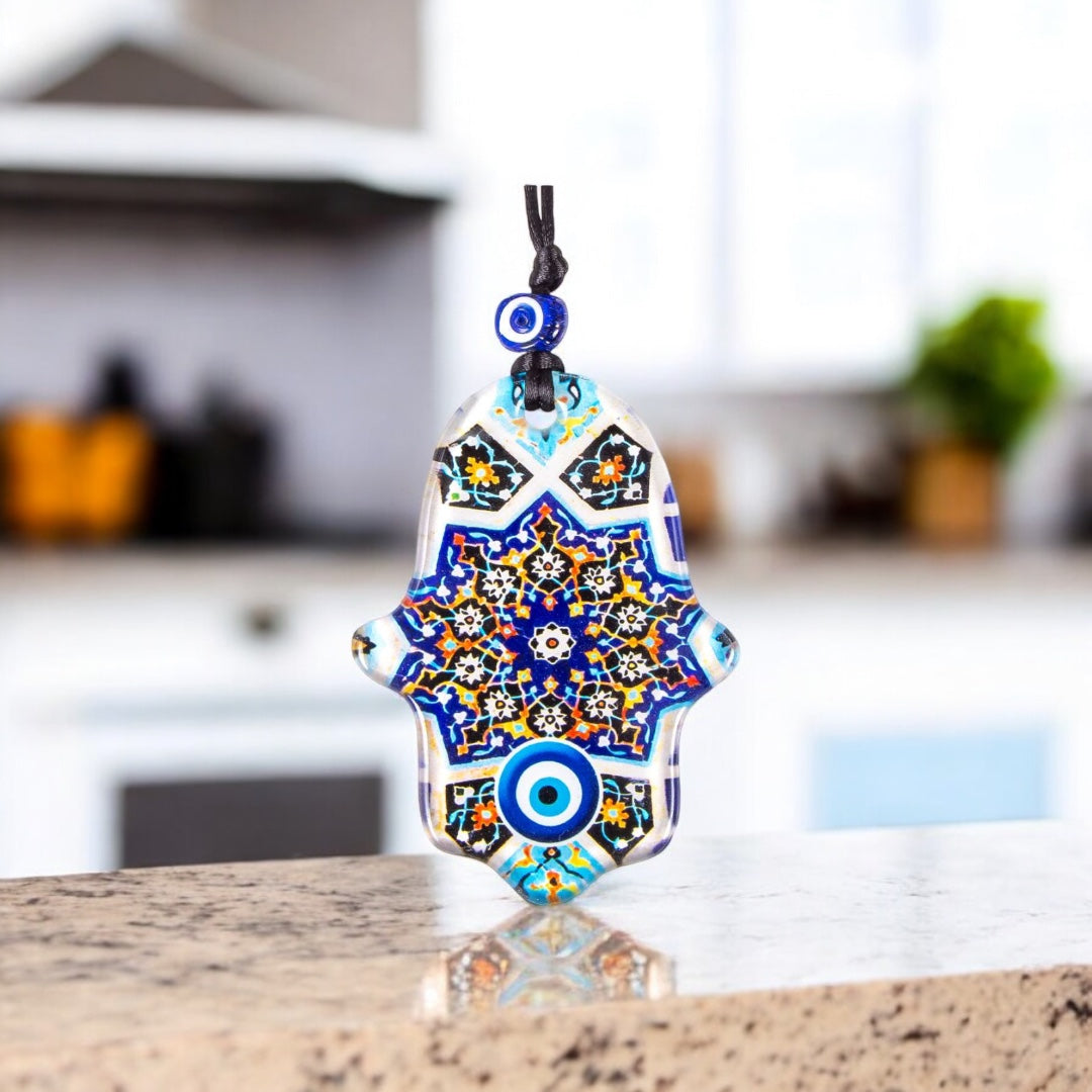 Hamsa Glass Decor, Evil Eye, Hamsa Shape & Design Decor, Home Protection Gift