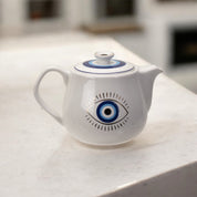 Elegant White Evil Eye Stoneware Teapot