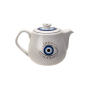 Elegant White Evil Eye Stoneware Teapot