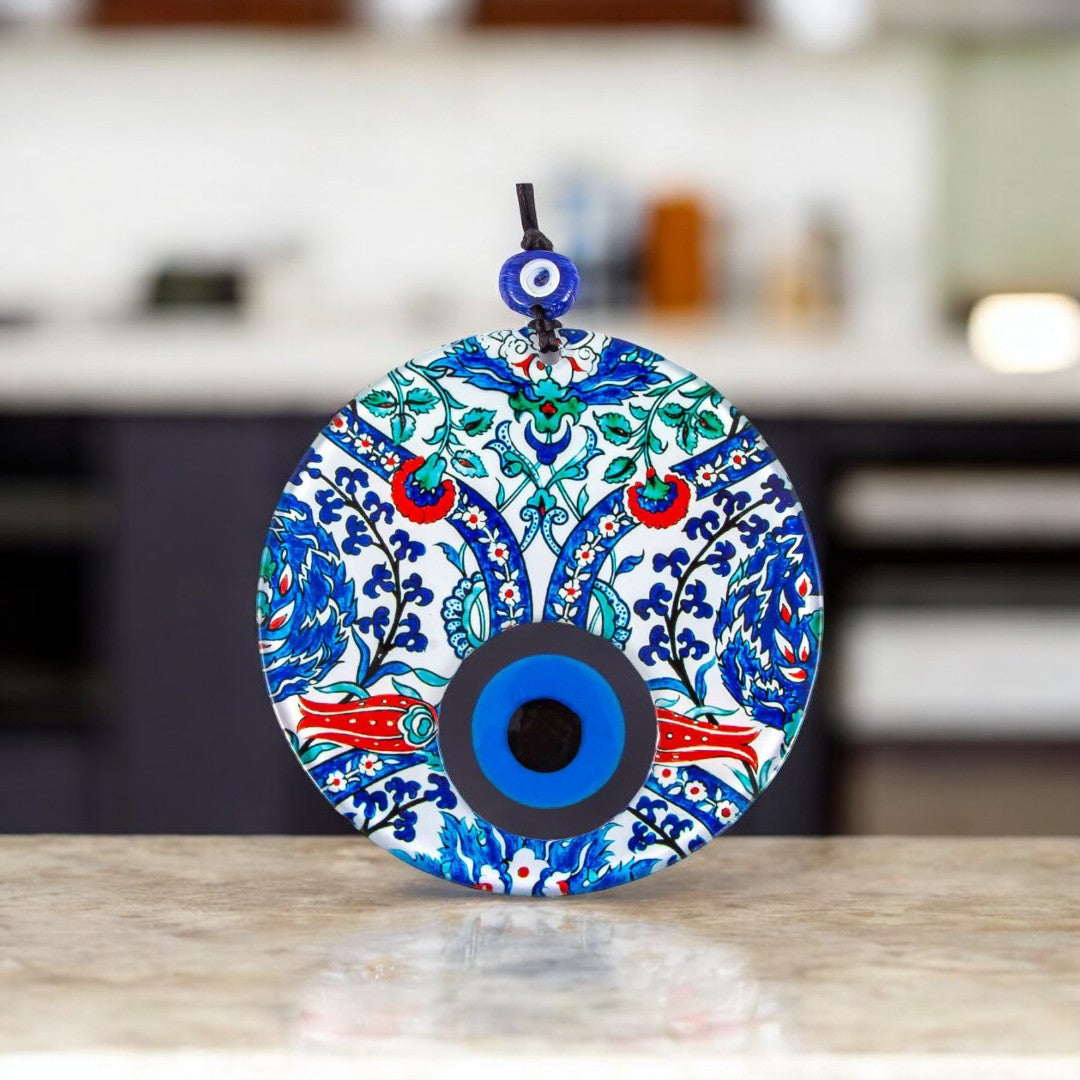 Evil Eye, Triple Layered Evil Eye, Colorful Flower Pattern, Cultural, Protection Symbol, Gift Decor