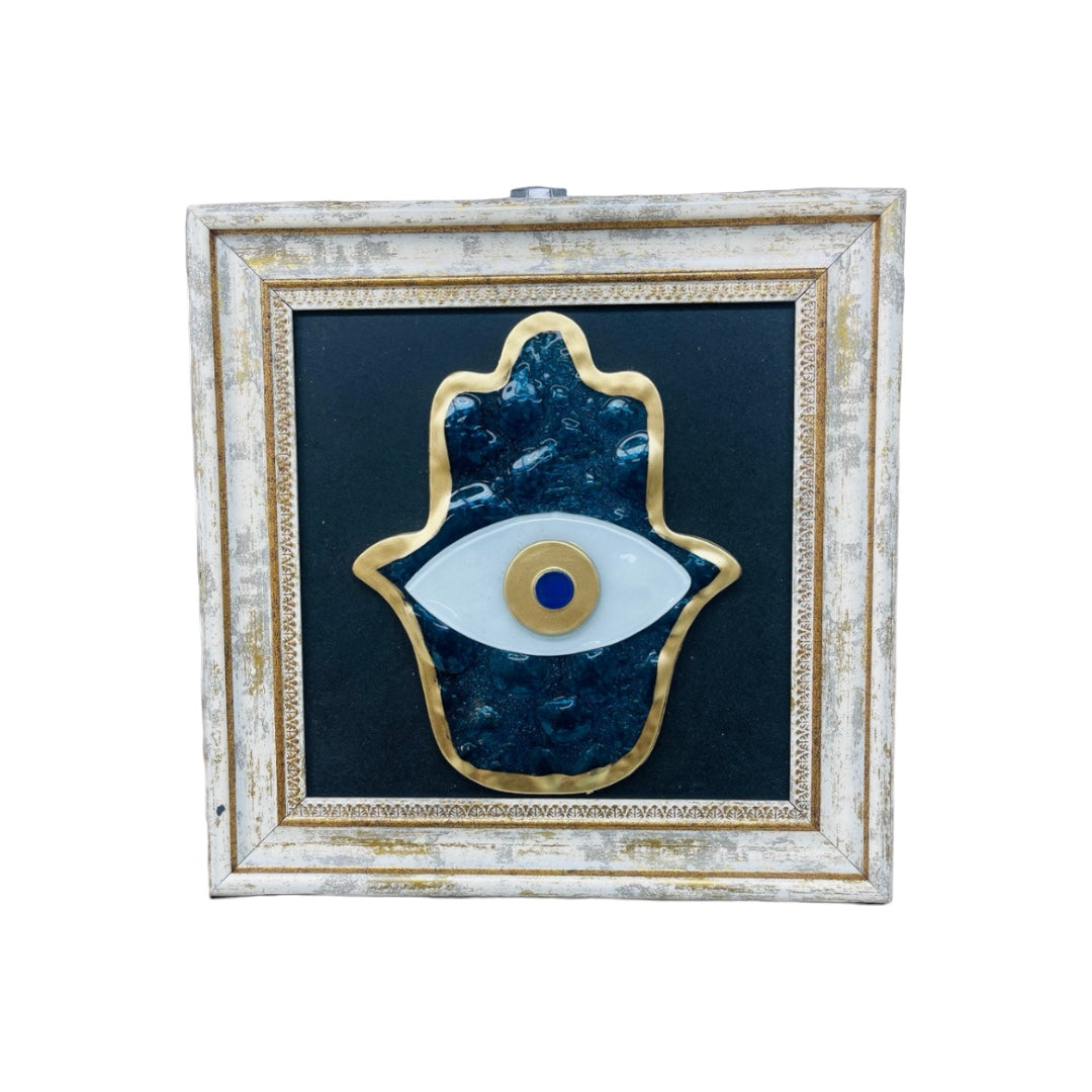 Blue Hamsa Evil Eye Wall Art,,Glass,Fused Glass, Housewarming Gift