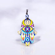 Hamsa, Wall Hanging Glass Ornament, Yellow Accent, Protective Evil Eye