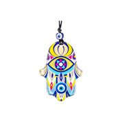 Hamsa, Wall Hanging Glass Ornament, Yellow Accent, Protective Evil Eye