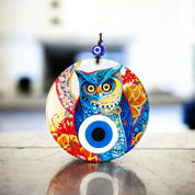 Glass Owl Design, Evil Eye, Wall Hanging, Protection and Decor, Vibrant Colors