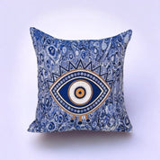 Blue with Gold Accents Evil Eye Pillow Cover, Protective Decor