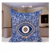 Blue with Gold Accents Evil Eye Pillow Cover, Protective Decor